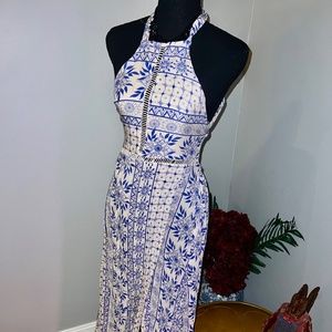 NLW White and Blue halter boho dress